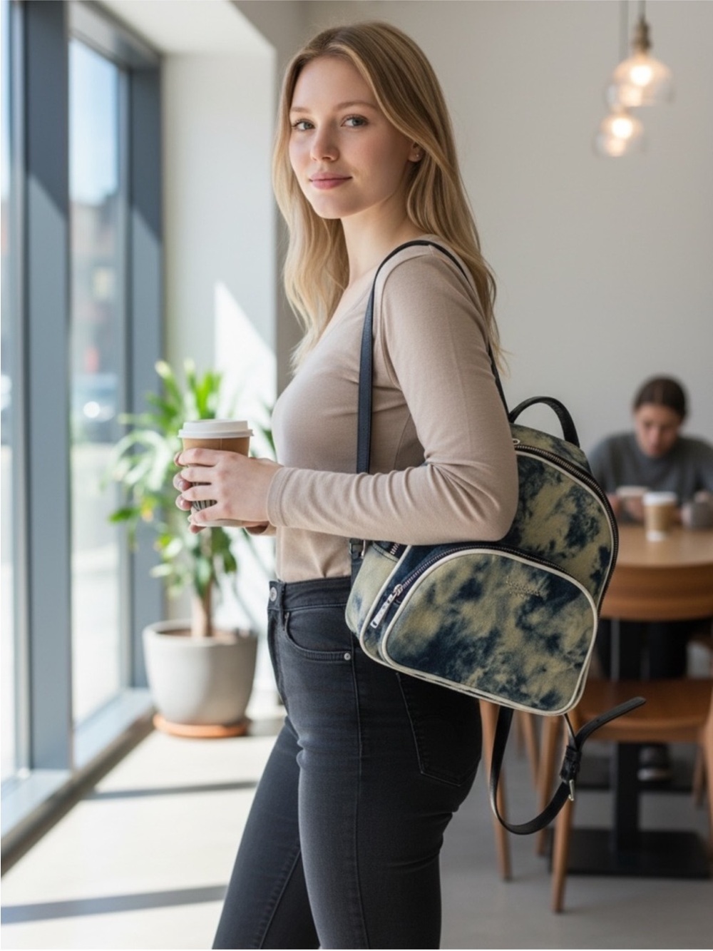 kate spade Navy and White Tie-Dye Denim Mini Backpack - Picture 3 of 16